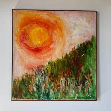 1970s Vintage Impressionist Abstract Landscape Oil Painting 