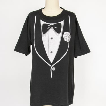 1980s Tee Tuxedo Print T-Shirt L 
