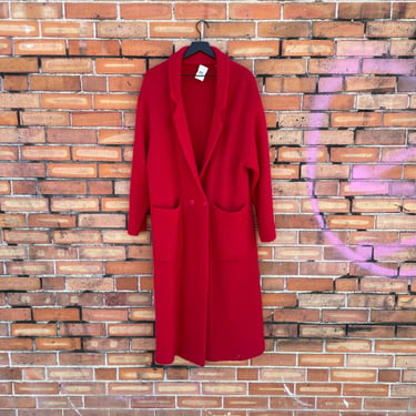 vintage 80s red mohair knit long duster jacket / m medium 