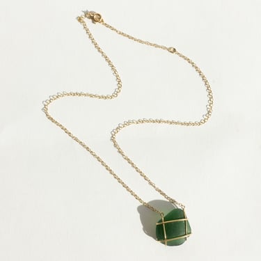 Green "Caged" Sea Glass Necklace