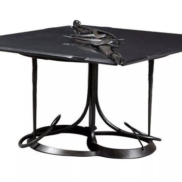Substantial Bespoken Sculpted Steel Table with Slate Top Albert Paley