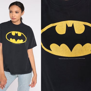 Batman T Shirt Y2K DC Comics Shirt Black Superhero T-Shirt Warner Bos Retro Comic Graphic Tee Cartoon Top Tshirt Black Vintage 00s Medium M 