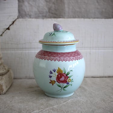 Antique Hand Painted English Adams Calyx Ware Covered Sugar Bowl Lowestoft Pattern 