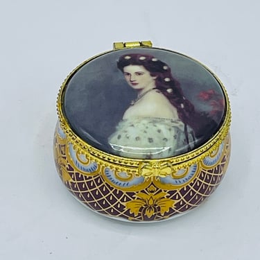 Reutter Porzellan Empress Sisi Porcelain Trinket Box Round Hinged Germany 