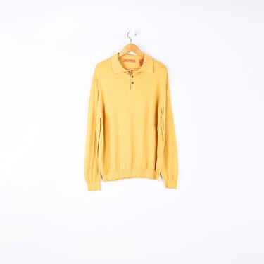 90s Button Collar Sweater - vintage, yellow, oversized, hipster - L 