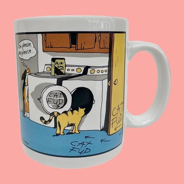 Vintage The Far Side Mug Retro 1980s Contemporary + Gary Larson + Oh Please Oh Please + Cartoon Cat/Dog + Cat Fud Trap + Kitchen +Funny Gift 