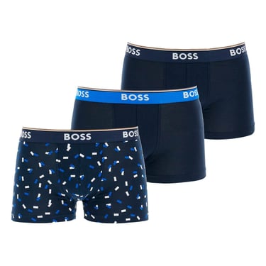 Boss Dark Blue And Patterned Slim Fit Boxer Set 3 Pieces Stretch Cotton Men