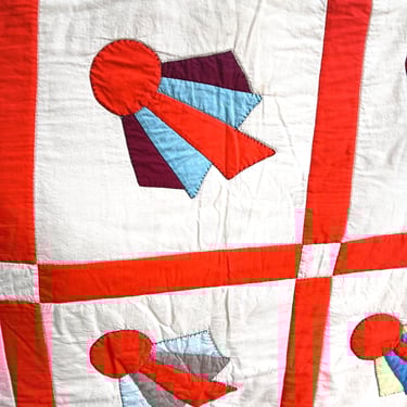 Home Made Appliqued Quilt / Lots of Red / Multi Color / Cotton / 76 x 88 