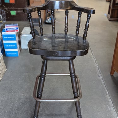 Vintage Wood Bar Height Swivel Stool