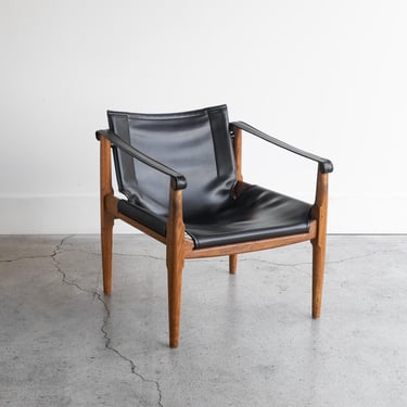 Vintage 1960s Brown Saltman Safari Leather Sling Chair | by Douglas Heaslett | Made in Denmark 