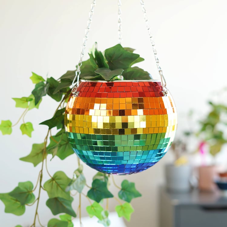 Disco Ball Hanging Planter - Rainbow 8&quot;