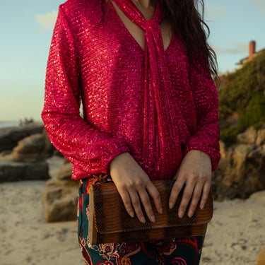 Cerise Sequin Tie Front Blouse 