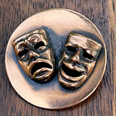 Vintage Solid Copper Comedy Tragedy Masks Brooch Retro Fashion Jewelry Faces 