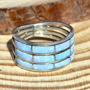 SHINING THROUGH CJ Kyle Sterling Silver and Lab Opal Inlay Ring | Navajo Handmade Jewelry, Native American Southwestern | Size 7 
