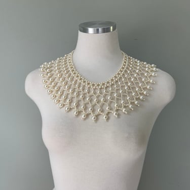 Unbelievably Gorgeous 1950s Victorian Vintage White Pearl Beaded Choker Necklace 