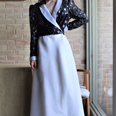 Maxi Wrap Dress, Vintage 1970s, Luis Estevez, Evening Gown, Formal Dress, Medium / Large Women 