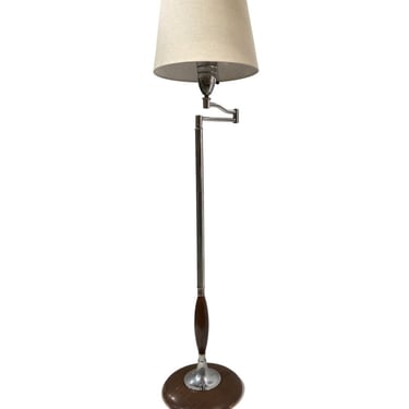 Art Moderne Wood and Chrome Swing Arm Floor Lamp 