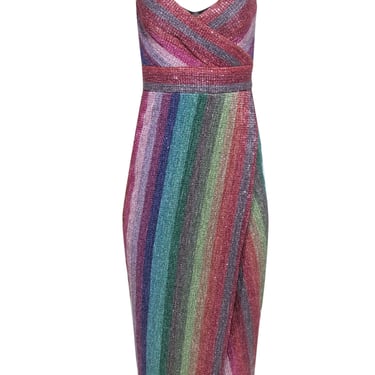 Saylor - Rainbow Sparkly Striped Sleeveless Maxi Dress Sz XS