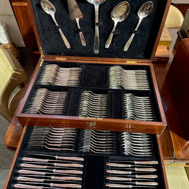 Complete Art Deco Silverware Service for 12 by Christofle  in Fitted Wooden Chest