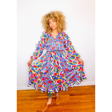 Diane Freis Dress // vintage 80s floral hippie midi maxi ruffle // S/M 