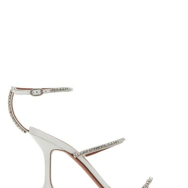 Amina Muaddi Woman White Leather Gilda Sandals