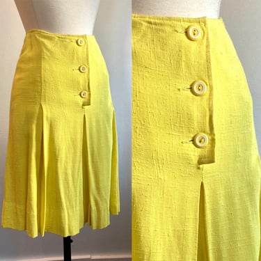 Sunny Vintage 60s MOD LINEN Skirt / Pockets + Inverted Box Pleat + Button Fly + Lined / Stella Stout for DALTON 