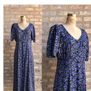 90's Black & Violet Floral Midi Dress 