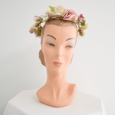 1980s/90s Pink Paper Flower Head Crown 