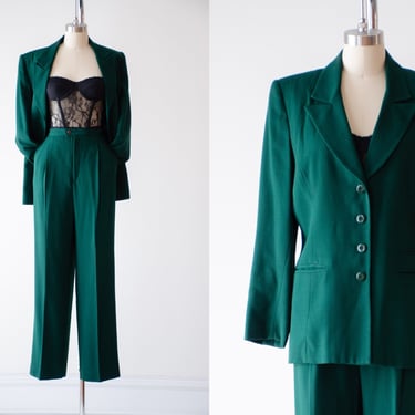 dark green suit | 90s y2k vintage forest pine green dark academia high waisted pants jacket 2 piece suit 
