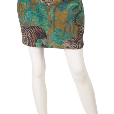 Kenzo Jeans 1980s Vintage Tiger Jungle Print Denim High-Waisted Mini Skirt 