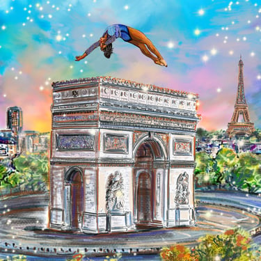 Arc de Triumph Simone Biles in Paris Olympics Original Gicleé Print by Cris Clapp Logan 