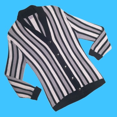 Vintage 1960s "Byr Kay Knitted Sportswear" Striped Cotton Knit Cardigan - Mod Style 