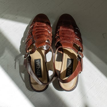 Vintage brown leather braided fisherman flats // 9 (2442) 