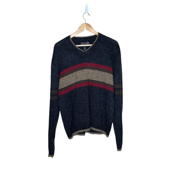 Vintage 90's OCI Wool Blend Grunge Gray Striped Sweater, Size L 