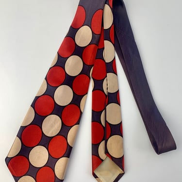 1950's Polka Dot Tie - Mauve-Like Purple Background with Red & Cream Dots - Silk 
