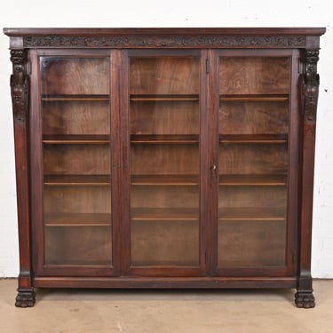 R. J. Horner Victorian Mahogany Triple Bookcase With Carved Griffins, Circa 1890s