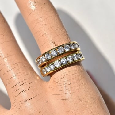 Vintage 18K Diamond Channel Ring, 10 Diamond Half-Eternity Wedding Ring, Polished Yellow Gold Band, His & Hers, Stacking Rings, 7 - 7 1/4 US 
