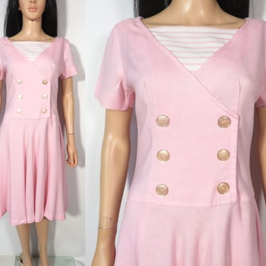Vintage 60s Designer Jonathan Logan Pastel Pink Nautical Dress Size M 