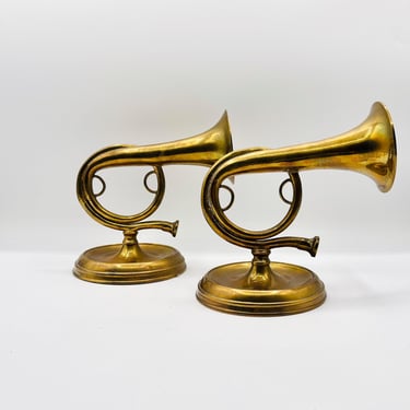 One Pair of Vintage Full Golden Brass Trumpet Wall Scones by LeChalet