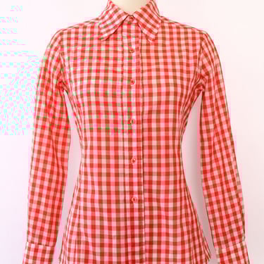 Red Gingham Tailored Blouse S/M