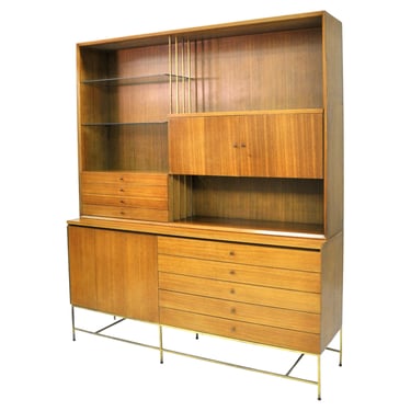 Paul McCobb Irwin Collection Mahogany and Brass Credenza with Hutch by Calvin 