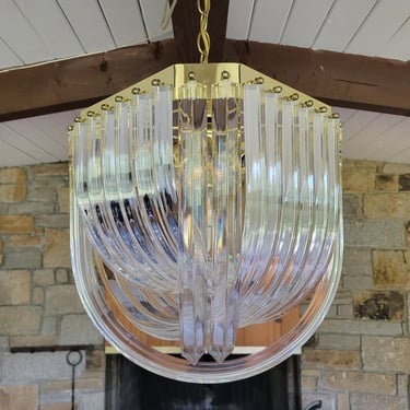 Mid Century Hollywood Regency Lucite Ribbon Chandelier 