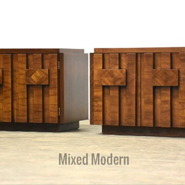 Brutalist Walnut Nightstands by Lane - A Pair 