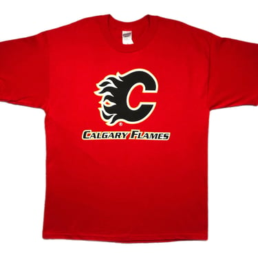 Vintage NWT 90s/00s Calgary Flames Hockey Big Logo NHL Graphic T-Shirt Size XL 