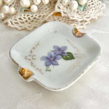 Small Vintage Ashtray, Porcelain Ceramic, Floral, Gold Metallic Ornate, Ash Tray, Personal Size Ashtray, Ring Dish 