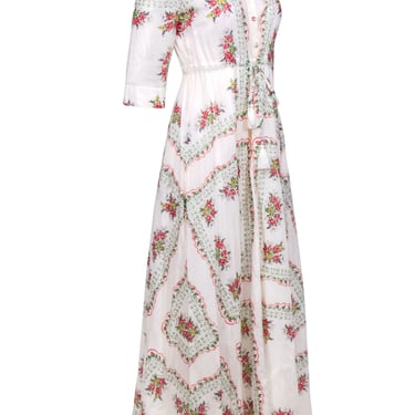 Tory Burch - Cream Floral Print Quarter Sleeve Maxi Dress Sz S