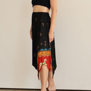 RARE Collectors Pleats Please by Issey Miyake Carousel Printed Asymmetrical Midi Skirt sz 1 XS S M Archival Micro Pleat Plissé 
