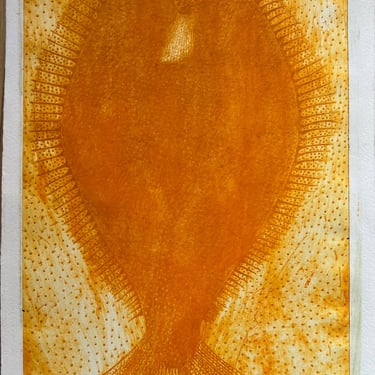 Mitsushige Nishiwaki 11" x 18" Orange Fish intaglio Etching