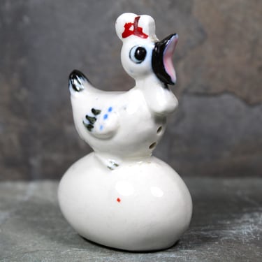 Vintage Mini Porcelain Chicken on Egg | Vintage Ceramic Chicken | Chicken & Egg Figurine | Hand Painted Figurine | FREE SHIPPING 