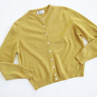 Vintage 50s Mustard Yellow Cardigan M-  1950s  Lambswool Womens Cardigan - Bernhard Altmann Rockabilly Pin Up Sweater 